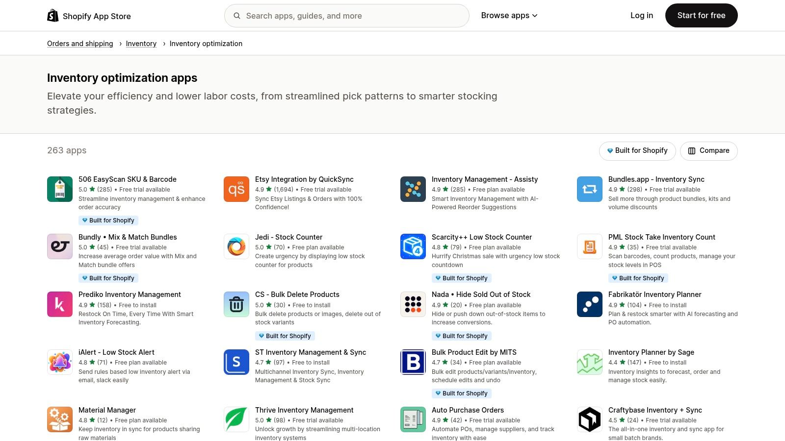 Shopify App Store — Inventory category